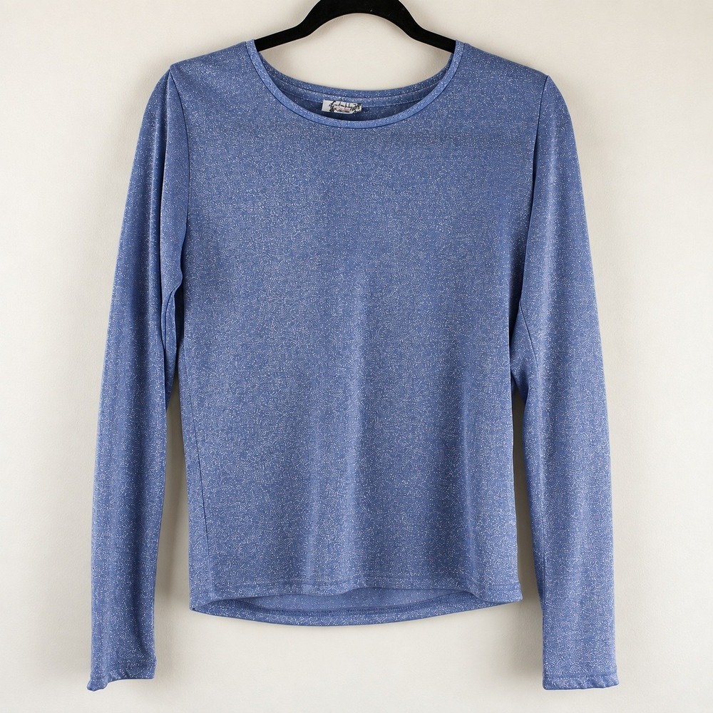Intimately Free People Womens Blue Metallic Shimmer Long Sleeve Top Small